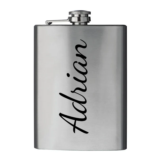 Sticla de buzunar din inox personalizata cu text