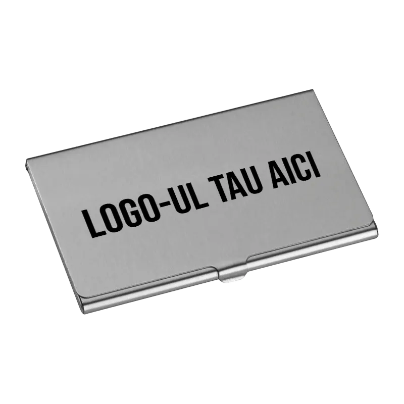 Port card metalic personalizat cu text