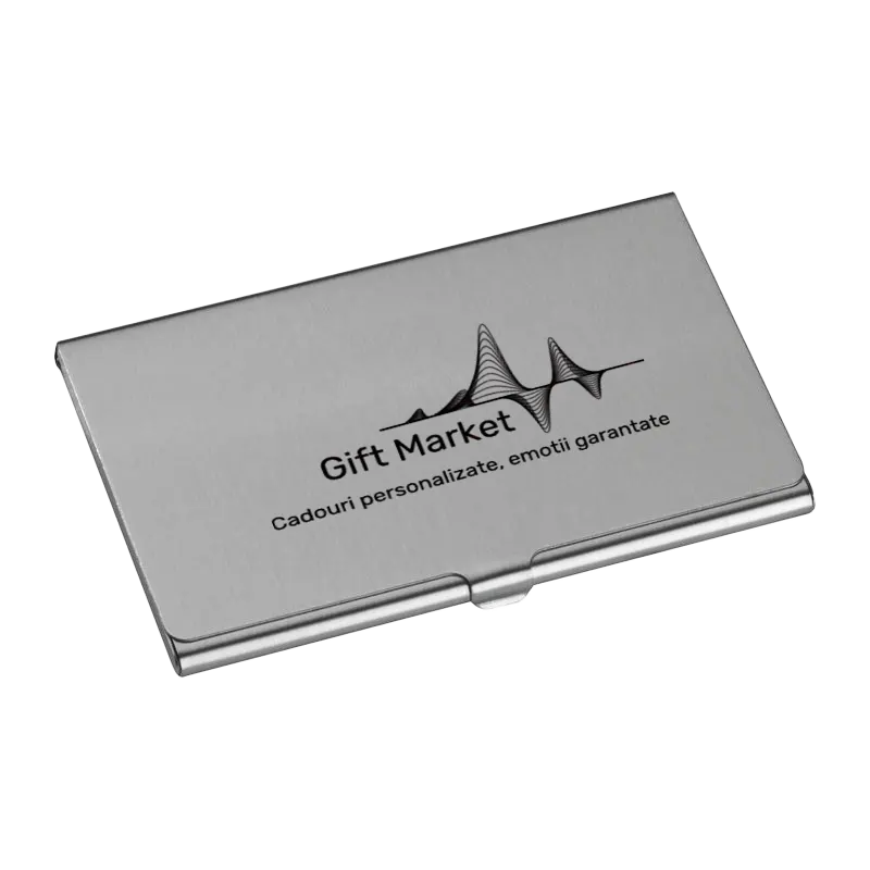 Port card metalic personalizat cu text