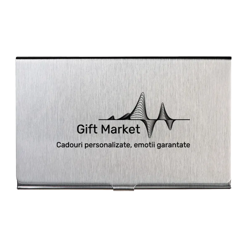 Port card metalic personalizat cu text