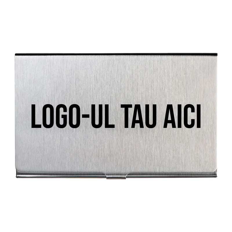 Port card metalic personalizat cu text
