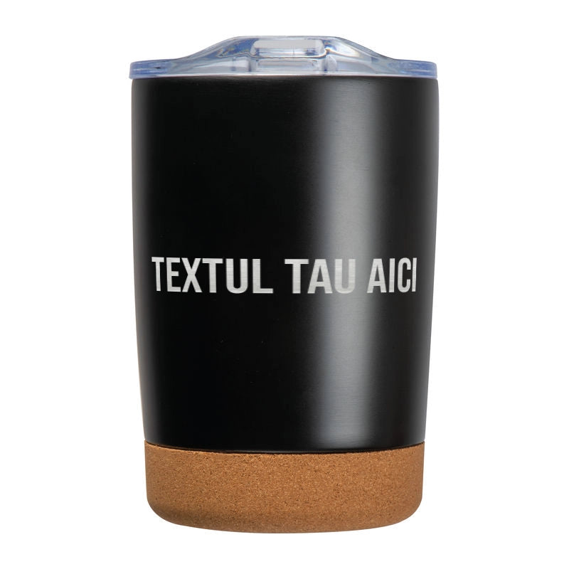 Cana termos cu pereti dubli din inox si baza din pluta, 350ml personalizata cu text