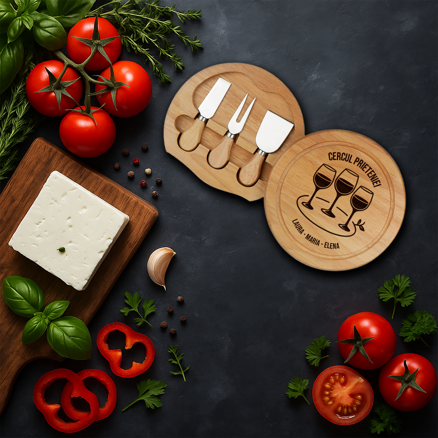 Set pentru branzeturi rotund personalizat - Cercul Prieteniei