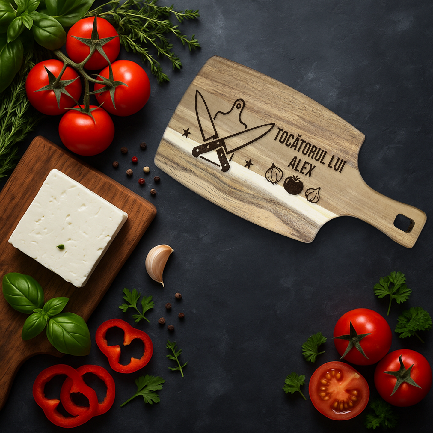 Tocator Branzeturi Premium Personalizat - Design Rustic