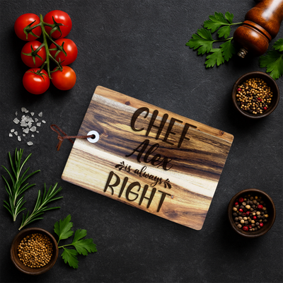 Tocator din lemn Acacia pentru branzeturi personalizat - Chef is always right