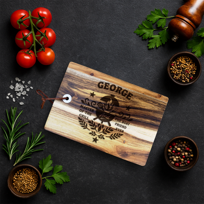 Tocator din lemn Acacia pentru branzeturi personalizat - Master of the grill
