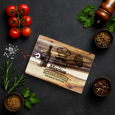 Tocator din lemn Acacia pentru branzeturi personalizat - Nasul specialist