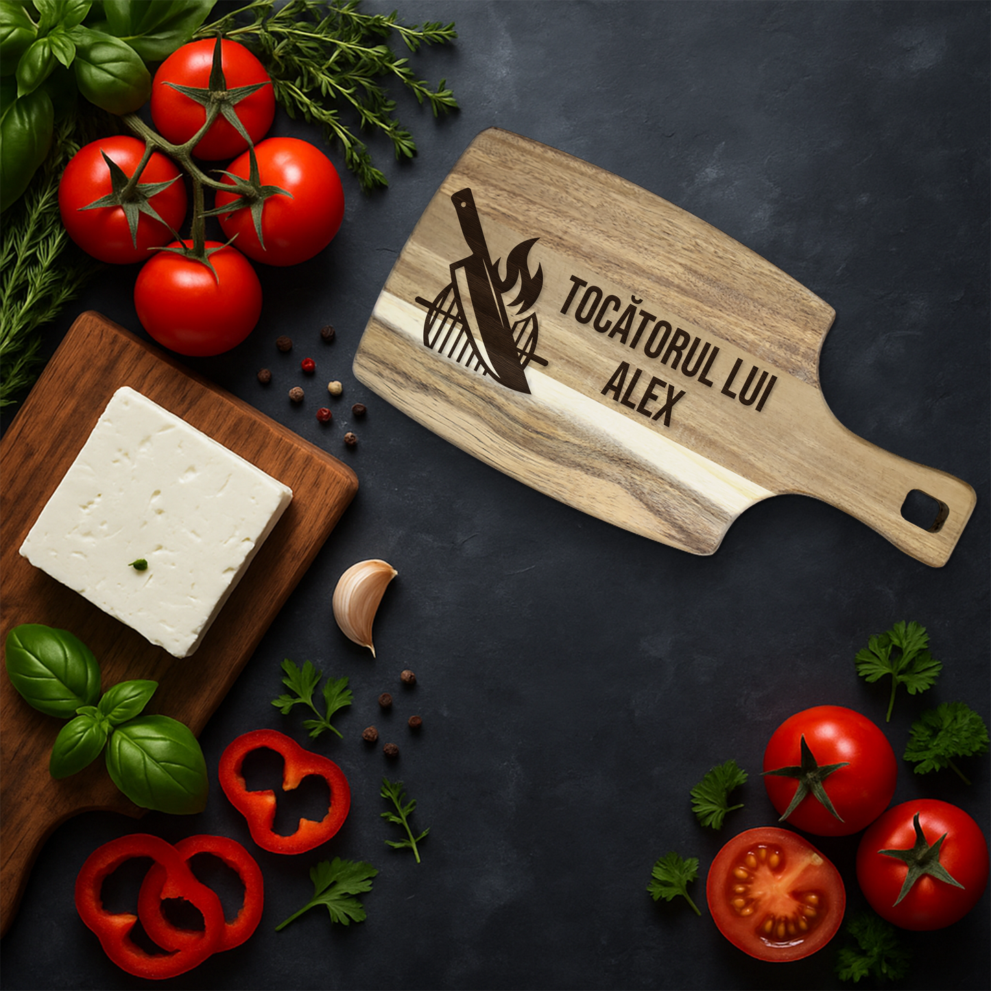 Tocator Branzeturi Premium Personalizat - Cutit & Gratar BBQ