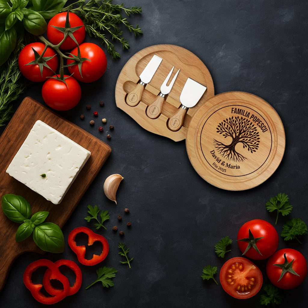 Set pentru branzeturi rotund personalizat - Copacul Familiei