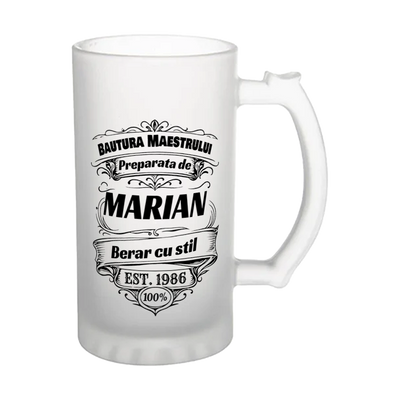 Halba de bere personalizata cu nume – Eticheta vintage