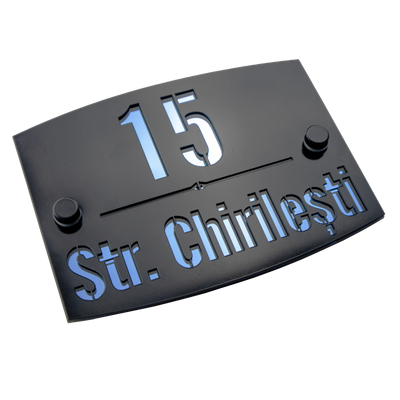 Numar de casa Arcadia 16x12cm – Negru/Aqua Blue Mirror
