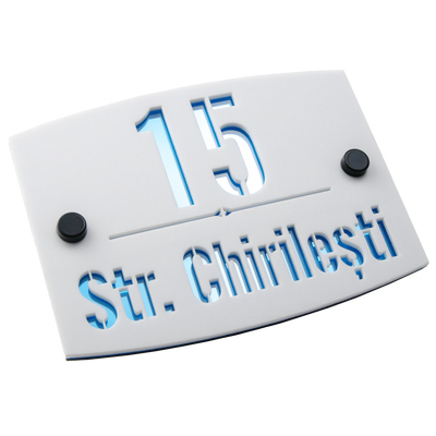 Numar de casa Arcadia 16x12cm – Alb/Aqua Blue Oglinda
