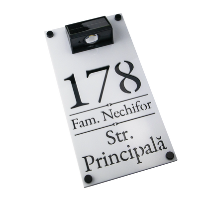 Numar de casa cu lampa solara led RGB Solar Premium 29x15 – Alb/Negru