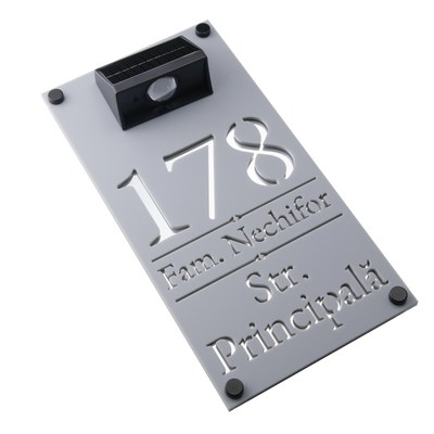 Numar de casa cu lampa solara led RGB Solar Premium 29x15 – Gri/Argintiu Oglinda