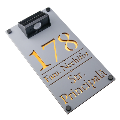 Numar de casa cu lampa solara led RGB Solar Premium 29x15 – Gri/Amber Oglinda