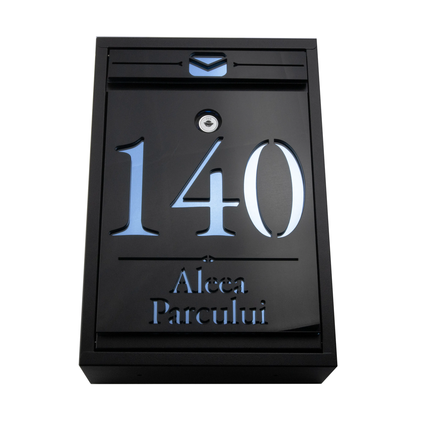 Cutie postala personalizata cu adresa – Negru/Aqua Blue Oglinda