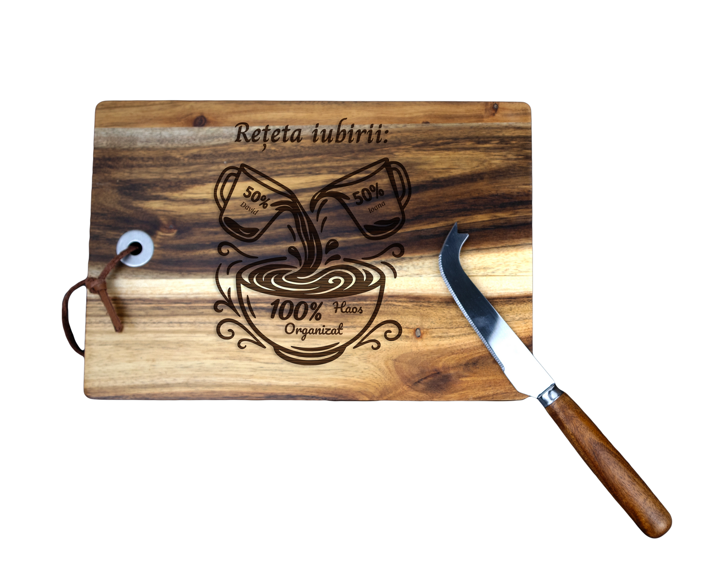 Tocator din lemn Acacia pentru branzeturi personalizat - Reteta iubirii
