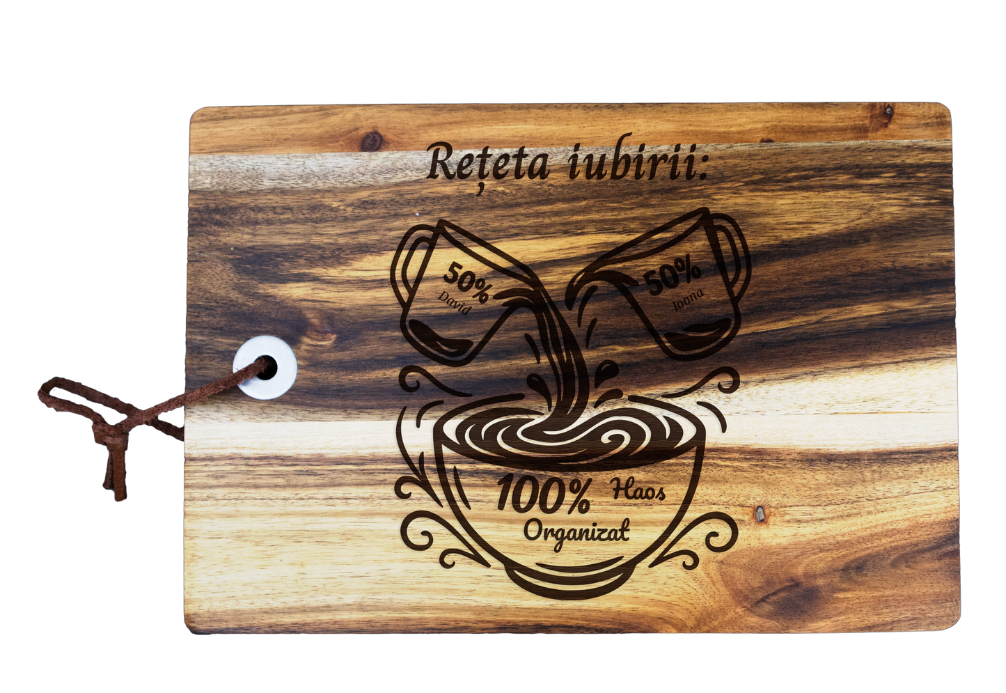 Tocator din lemn Acacia pentru branzeturi personalizat - Reteta iubirii