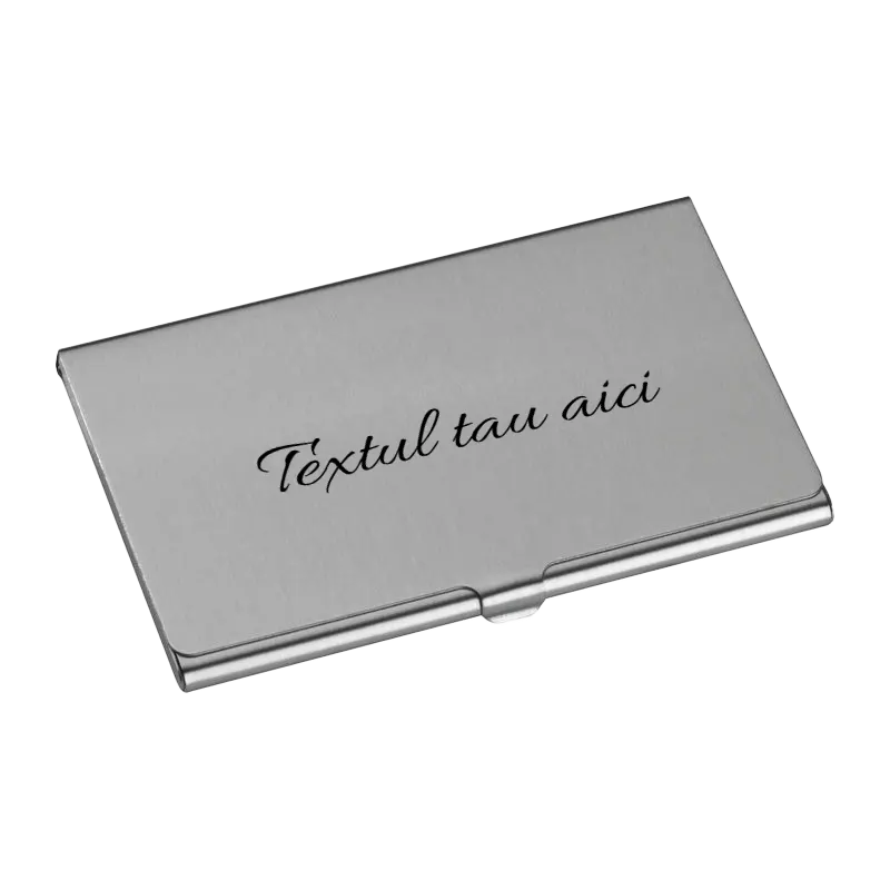 Port card metalic personalizat cu text