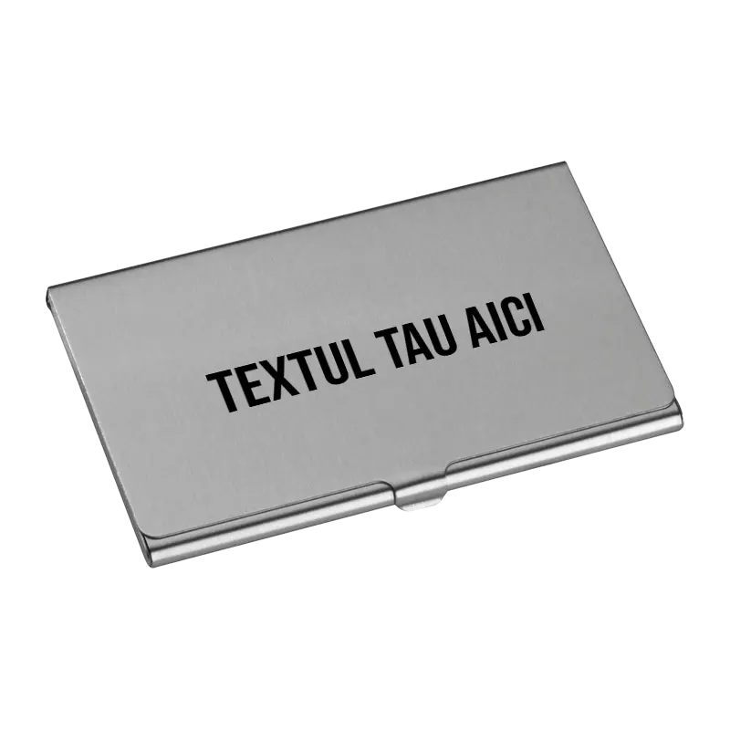 Port card metalic personalizat cu text