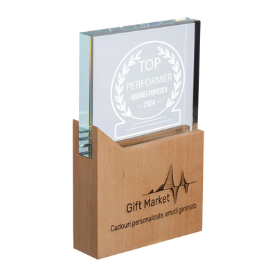 Trofeu cu baza din lemn personalizat - Top Performer