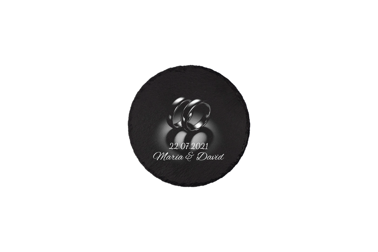Set coastere rotunde din ardezie personalizate - Heart Rings
