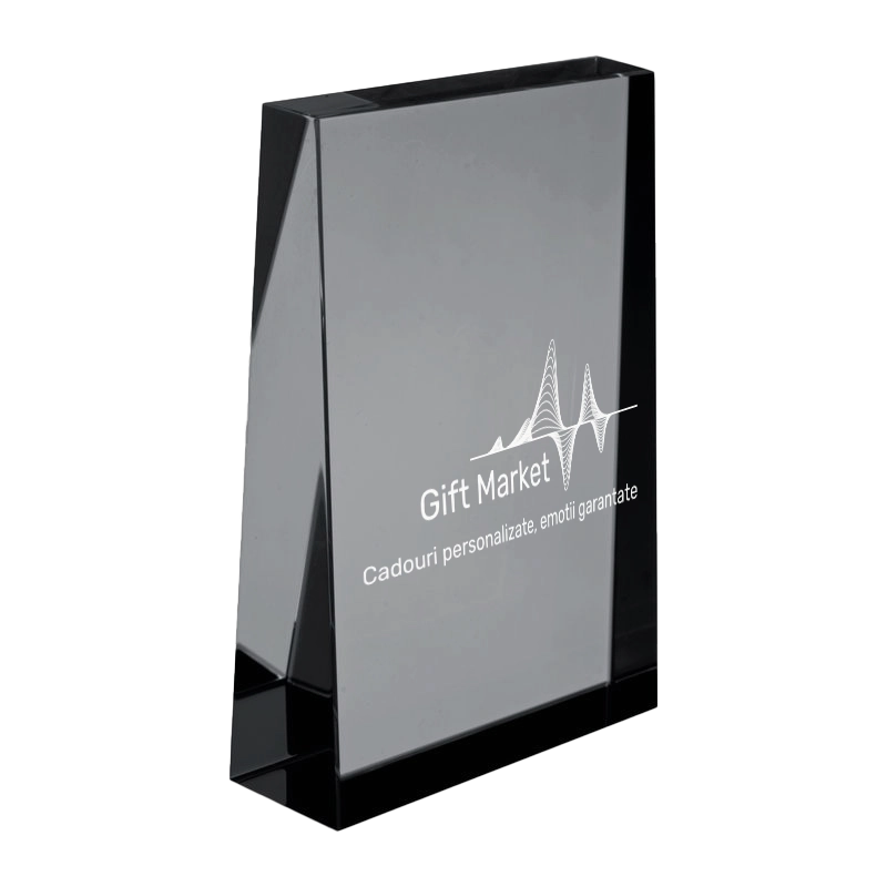 Trofeu din sticla 6,4 × 2 × 9 cm personalizat – Logo Companie