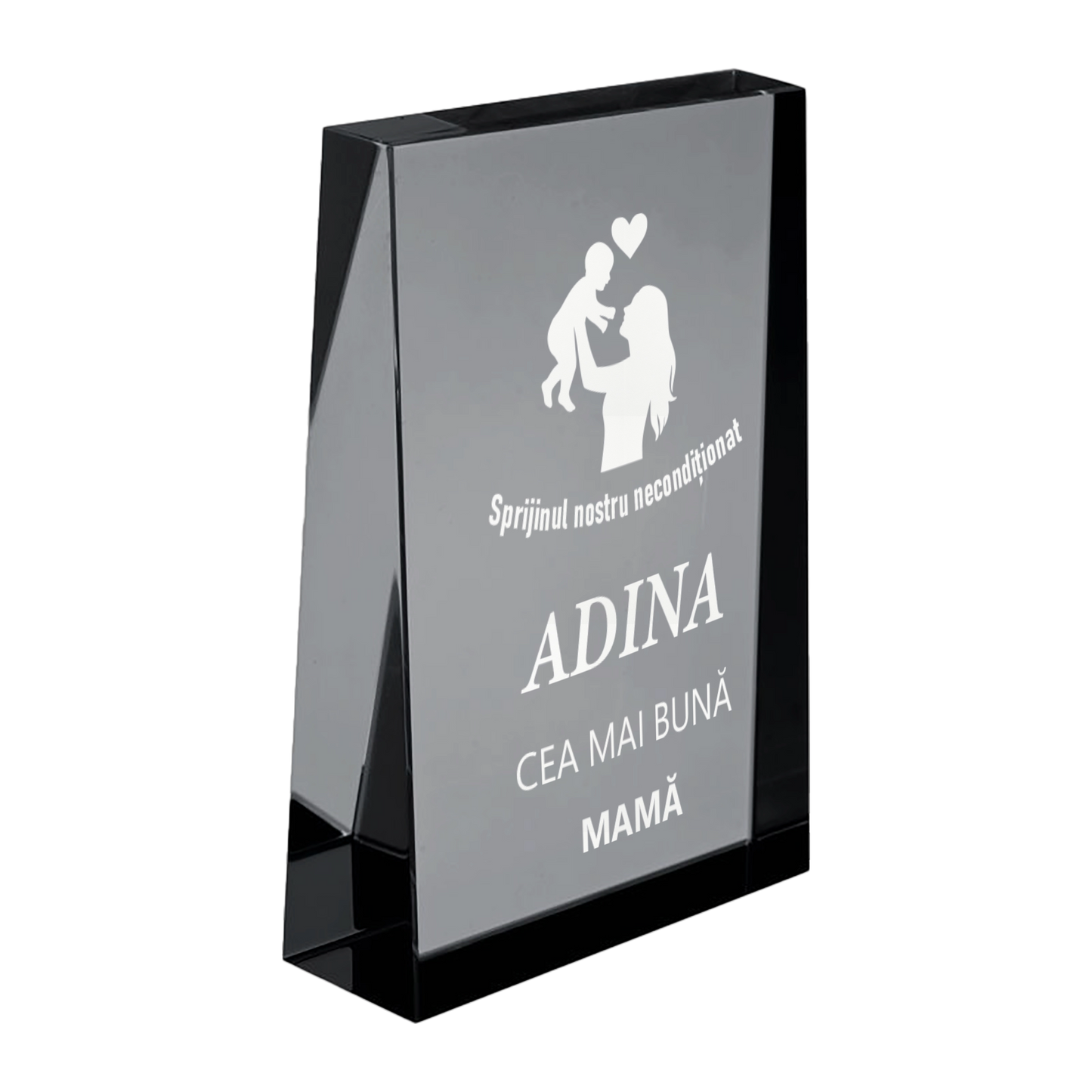 Trofeu din sticla 6,4 × 2 × 9 cm personalizat – Cea mai buna mama