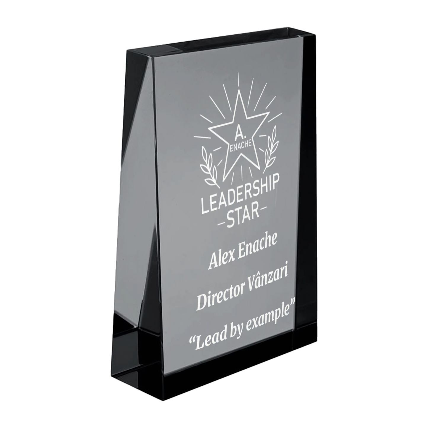 Trofeu din sticla 6,4 × 2 × 9 cm personalizat – Leadership Star