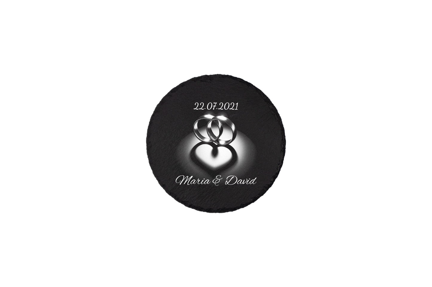 Set coastere rotunde din ardezie personalizate - Heart Rings