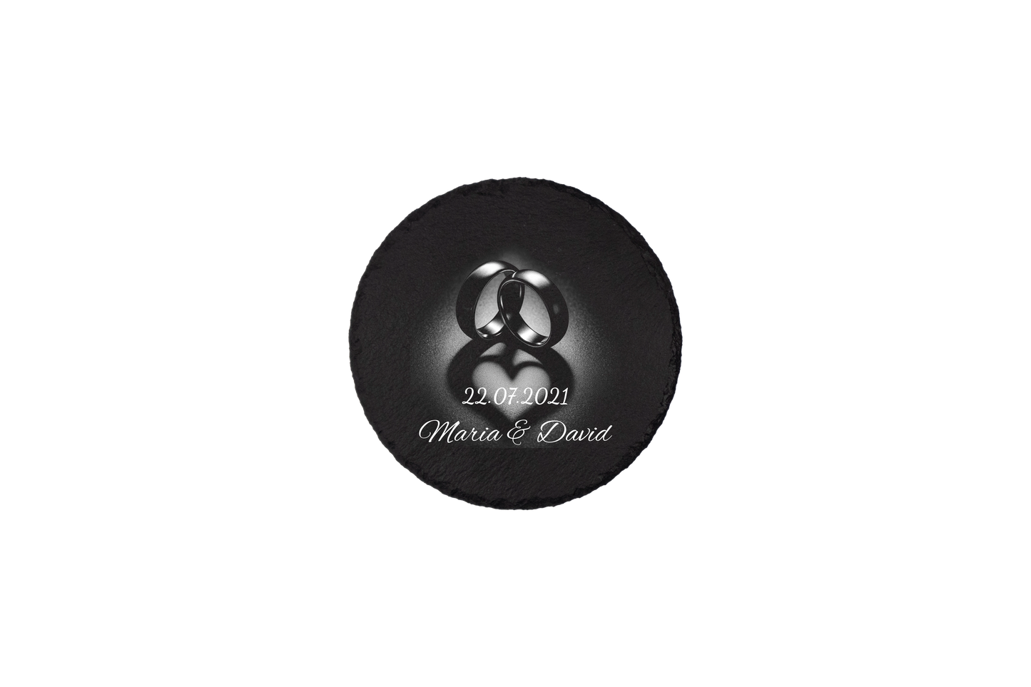 Set coastere rotunde din ardezie personalizate - Heart Rings