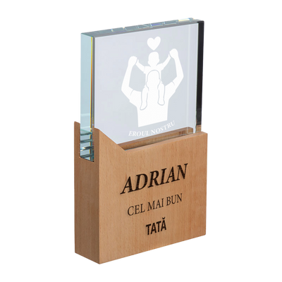Trofeu cu baza din lemn personalizat - Cel mai bun tata