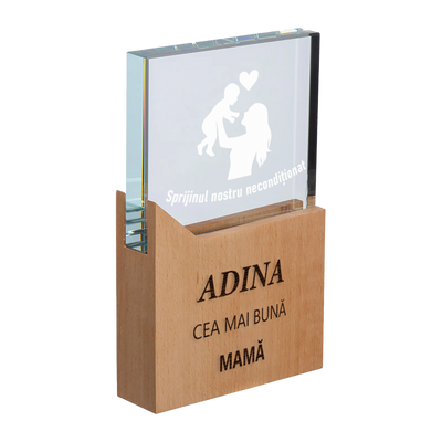 Trofeu cu baza din lemn personalizat - Cea mai buna mama