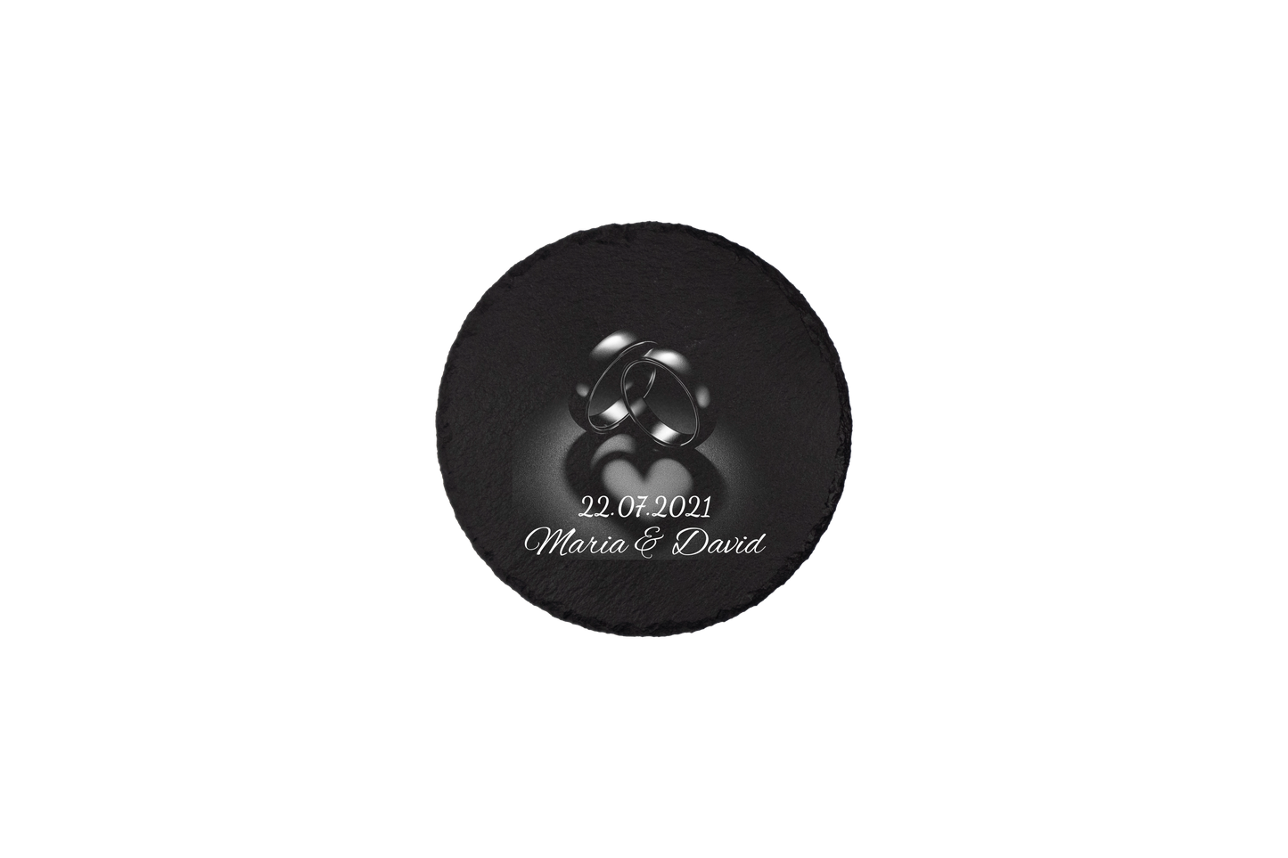 Set coastere rotunde din ardezie personalizate - Heart Rings