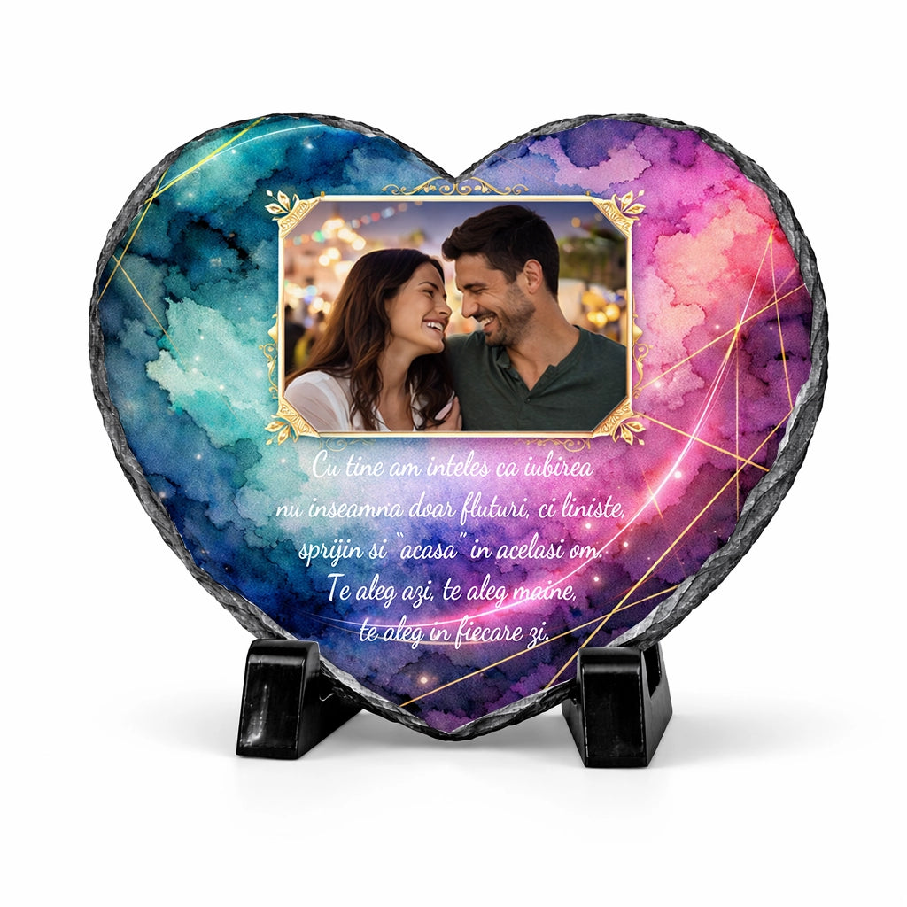 Placa ardezie in forma de inima personalizata cu mesaj si imagine