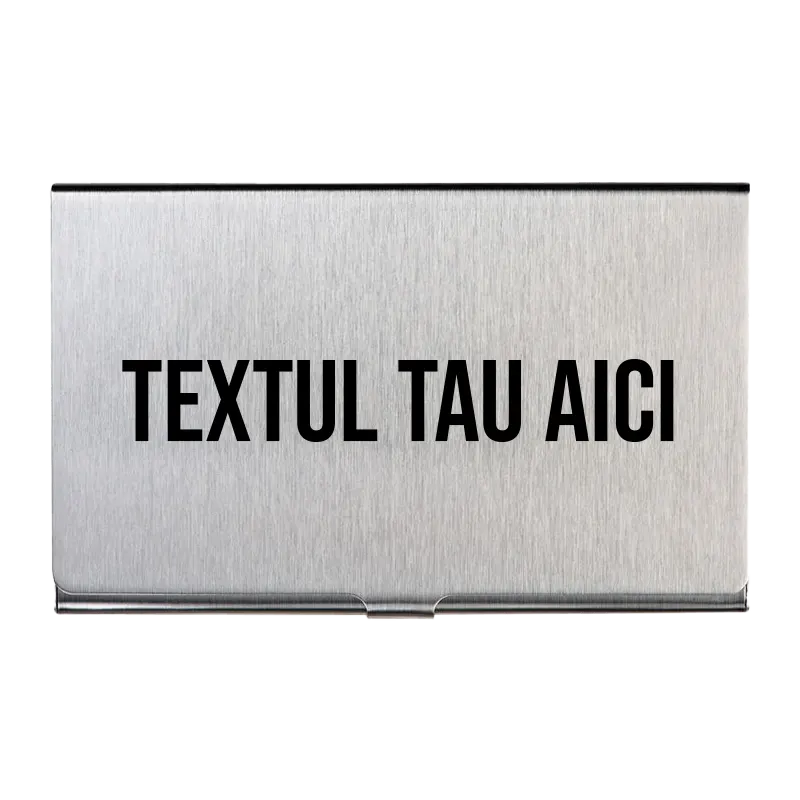 Port card metalic personalizat cu text