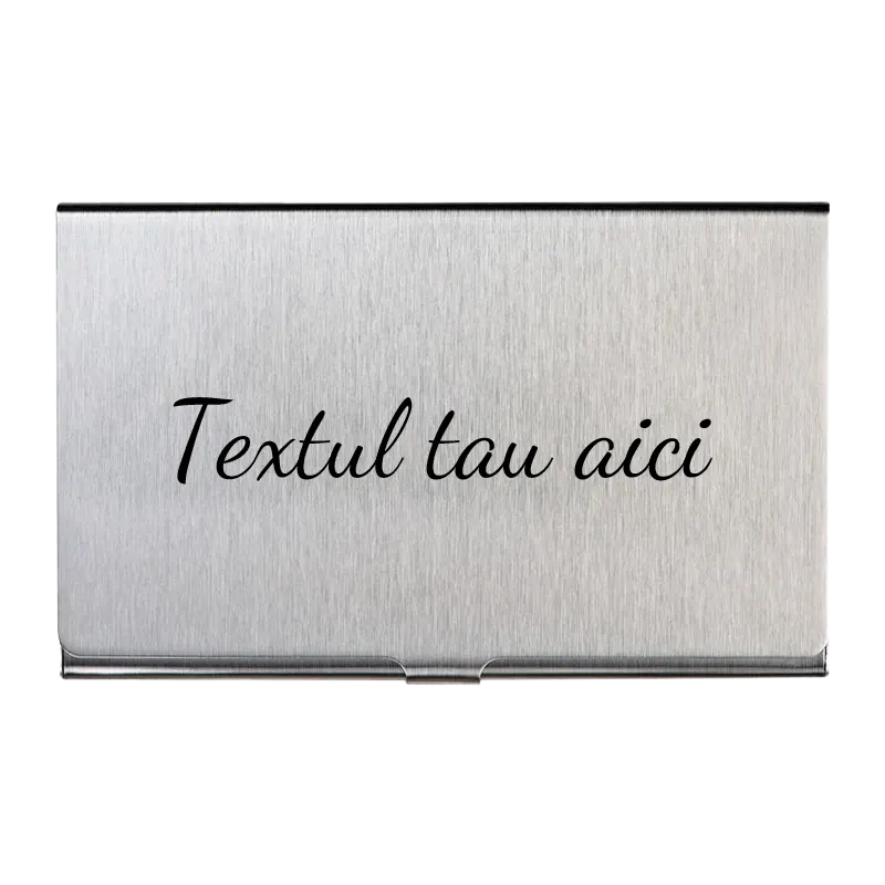 Port card metalic personalizat cu text