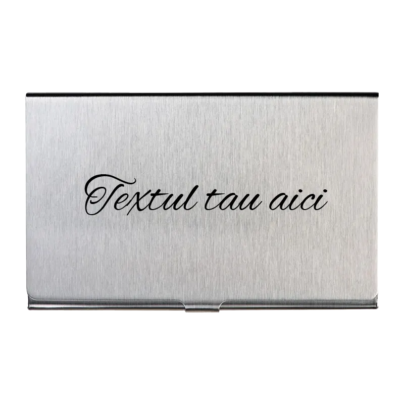 Port card metalic personalizat cu text