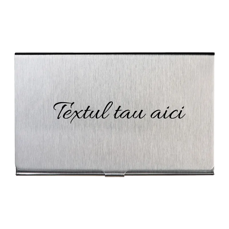 Port card metalic personalizat cu text