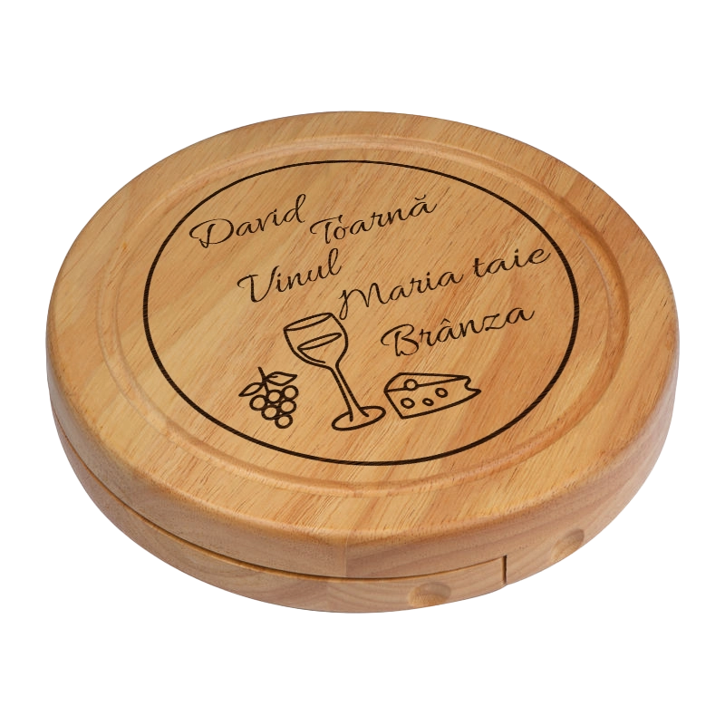 Set pentru branzeturi rotund personalizat - Tu cu Vinul, Eu cu Branza
