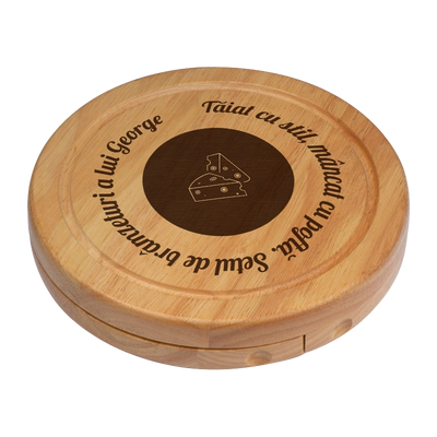 Set pentru branzeturi rotund personalizat cu mesaj Taiat cu stil