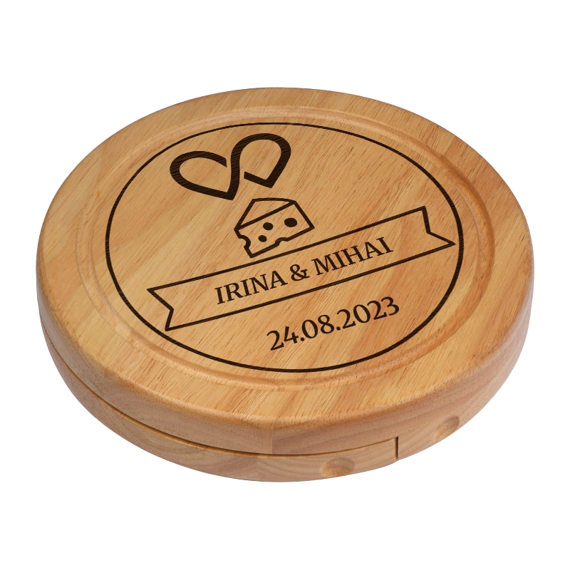 Set pentru branzeturi rotund personalizat - Inimi si Gusturi