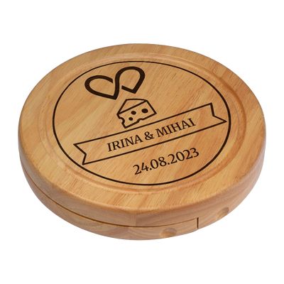 Set pentru branzeturi rotund personalizat - Inimi si Gusturi