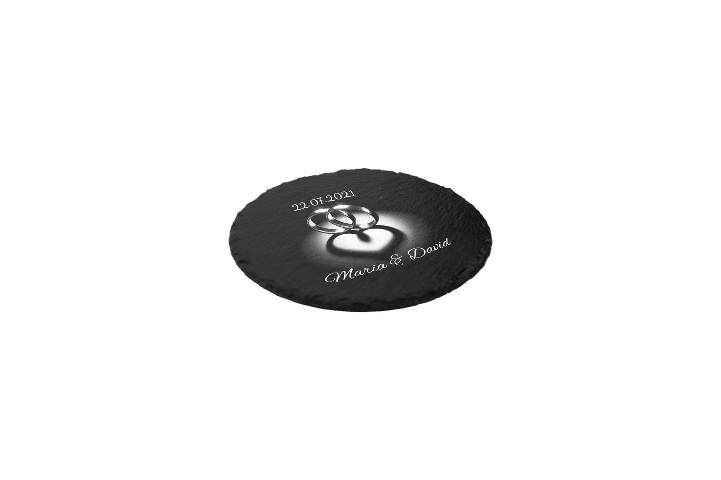 Set coastere rotunde din ardezie personalizate - Heart Rings