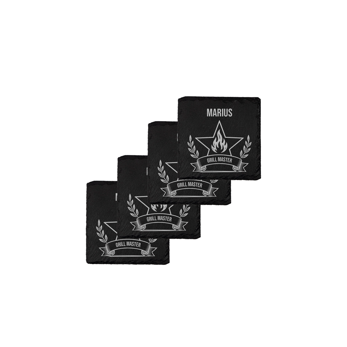 Set coastere patrate din ardezie personalizate - Grill Master