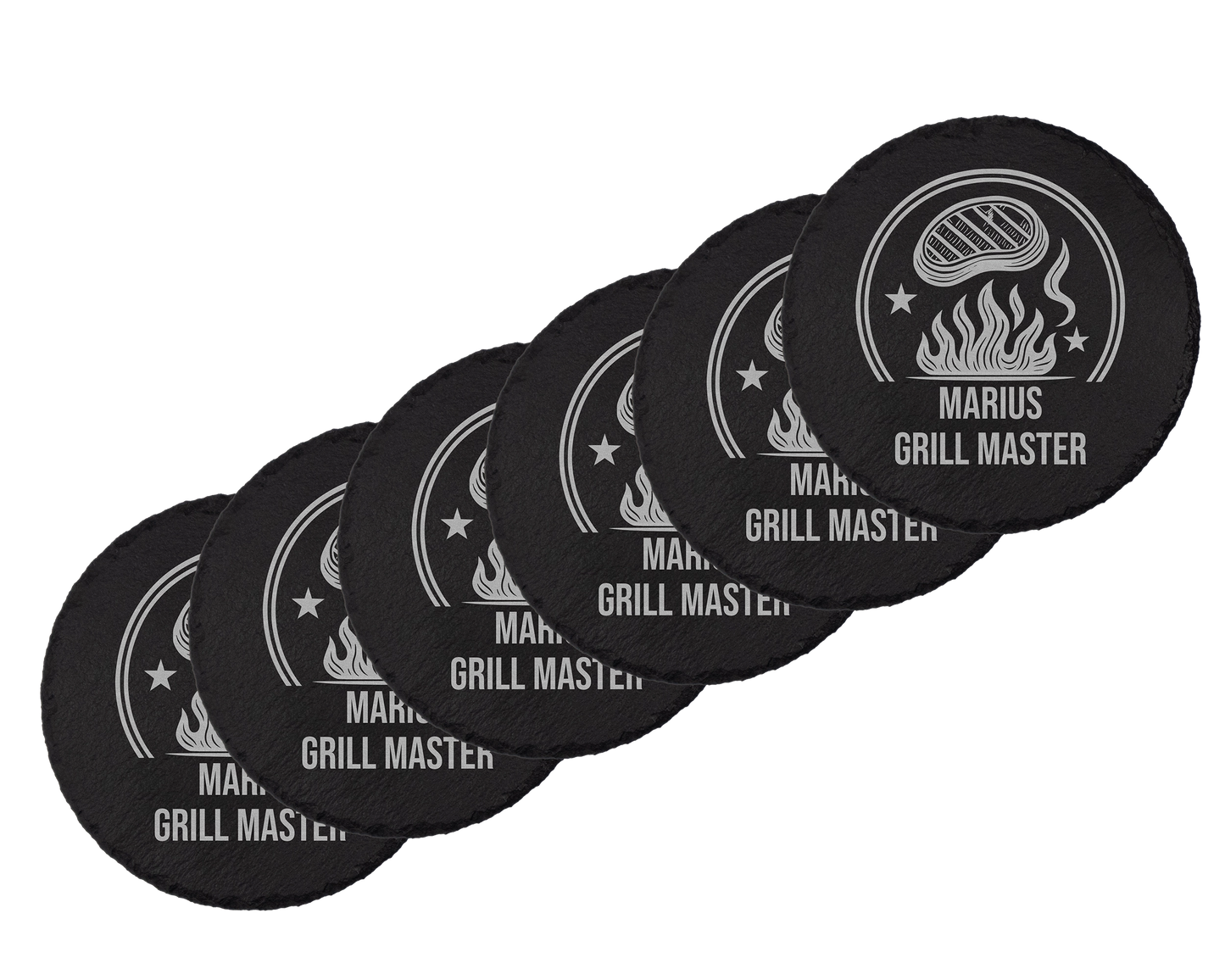 Set coastere rotunde din ardezie personalizate - Grill Master