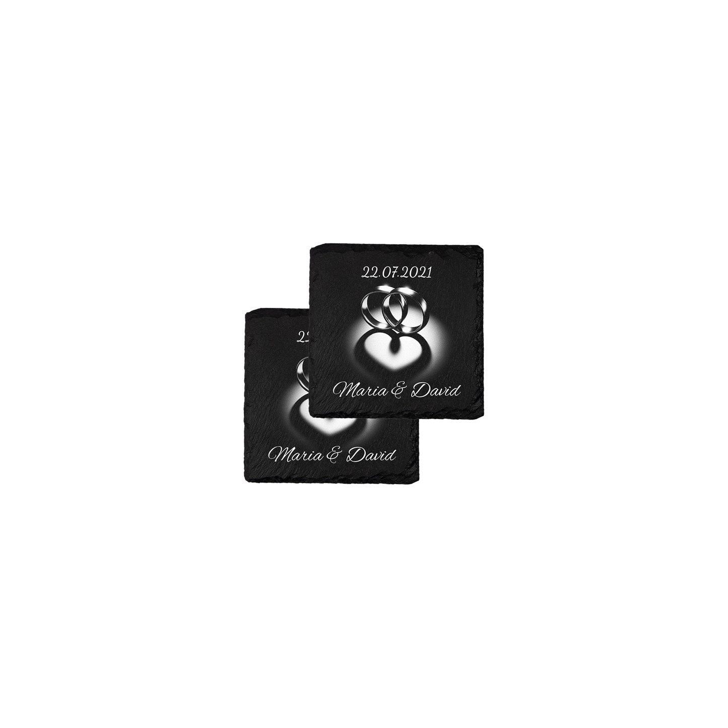 Set coastere patrate din ardezie personalizate - Heart Rings