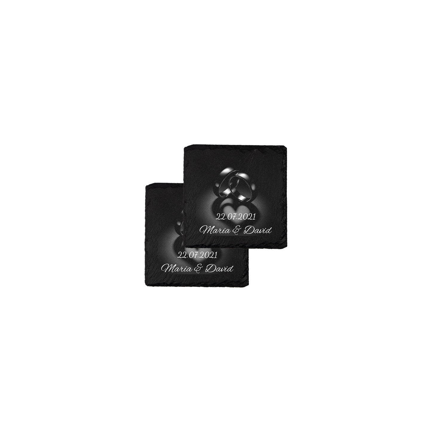 Set coastere patrate din ardezie personalizate - Heart Rings