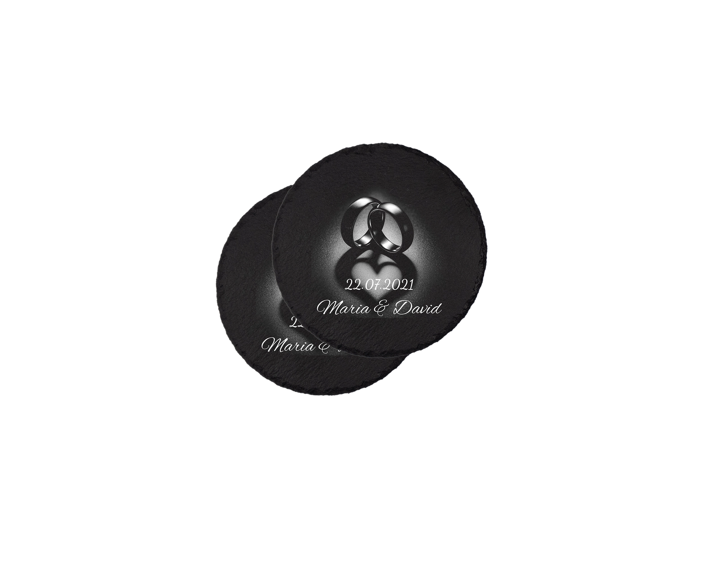 Set coastere rotunde din ardezie personalizate - Heart Rings