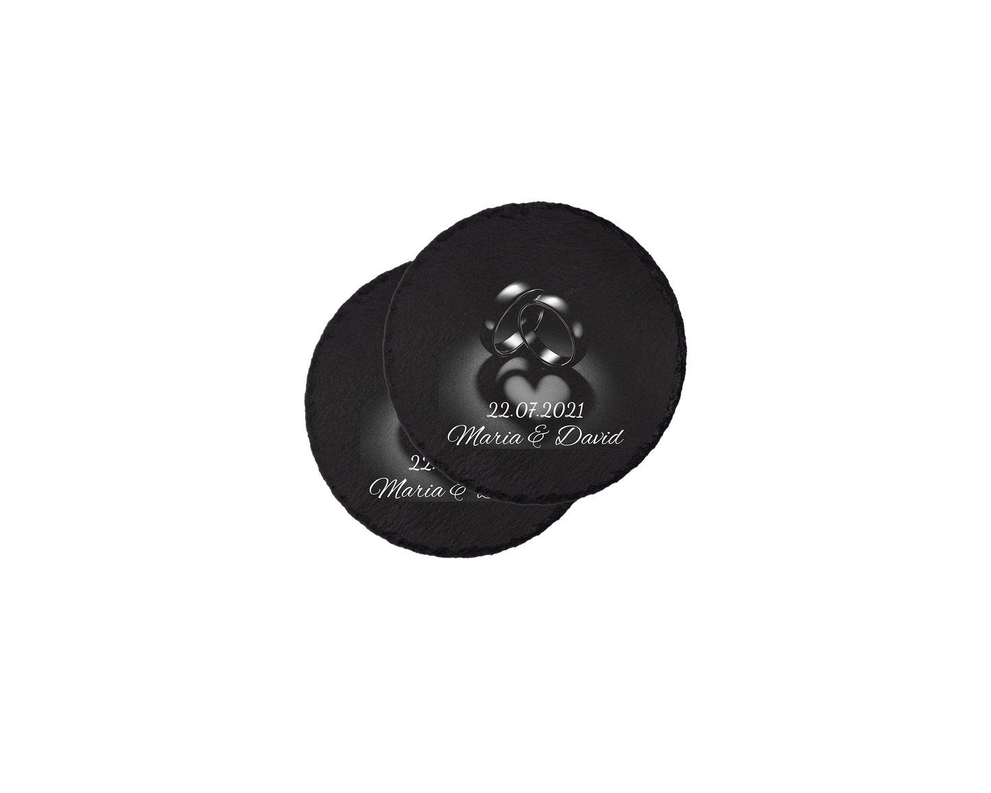 Set coastere rotunde din ardezie personalizate - Heart Rings